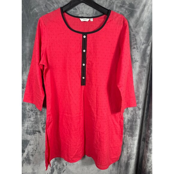 Max Red Dotted Tunic Top With Black Trim & Button Placket XL - Picture 1 of 8